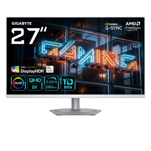 GIGABYTE MO27Q2A ICE 27” OLED 2K QHD Gaming Monitor - 2560 x 1440, 280Hz, 0.03ms, 250 cd/m², FreeSync Premium Pro, DisplayHDR True Black 400, HDMI 2.1, Displayport 1.4